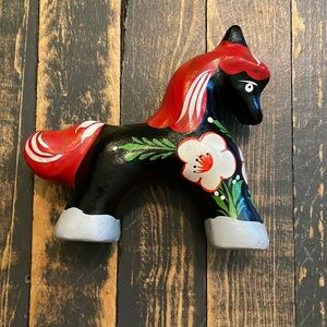 VTG Russian Khokhloma Horse Hand Painted Wooden Red Gold Folk Art